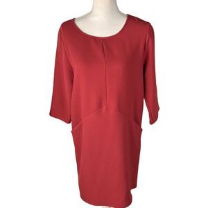 Everly Cinnamon Crepe Shift Dress Size Large Pockets Flattering 3/4 Sleeves Fall